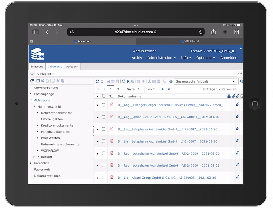 DMS Dokumenten-Listenansicht