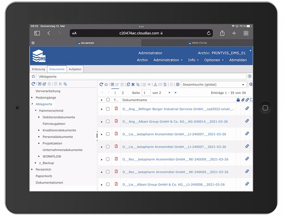DMS Dokumenten-Listenansicht
